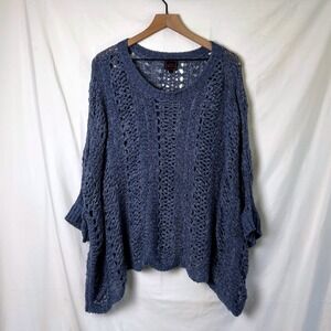 Colour Works Crochet Open Knit Oversized Sweater Blue Size L Boho Lagenlook
